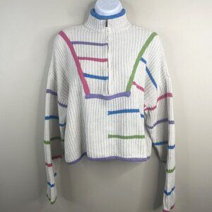 Vintage Womens Chunky Apres Ski Quarter Zip Crop Sweater Small Hipster Snowboard